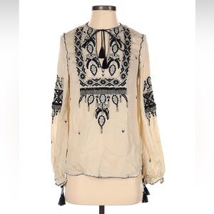 Haute Hippie Detailed Beaded Long Sleeve Silk Top